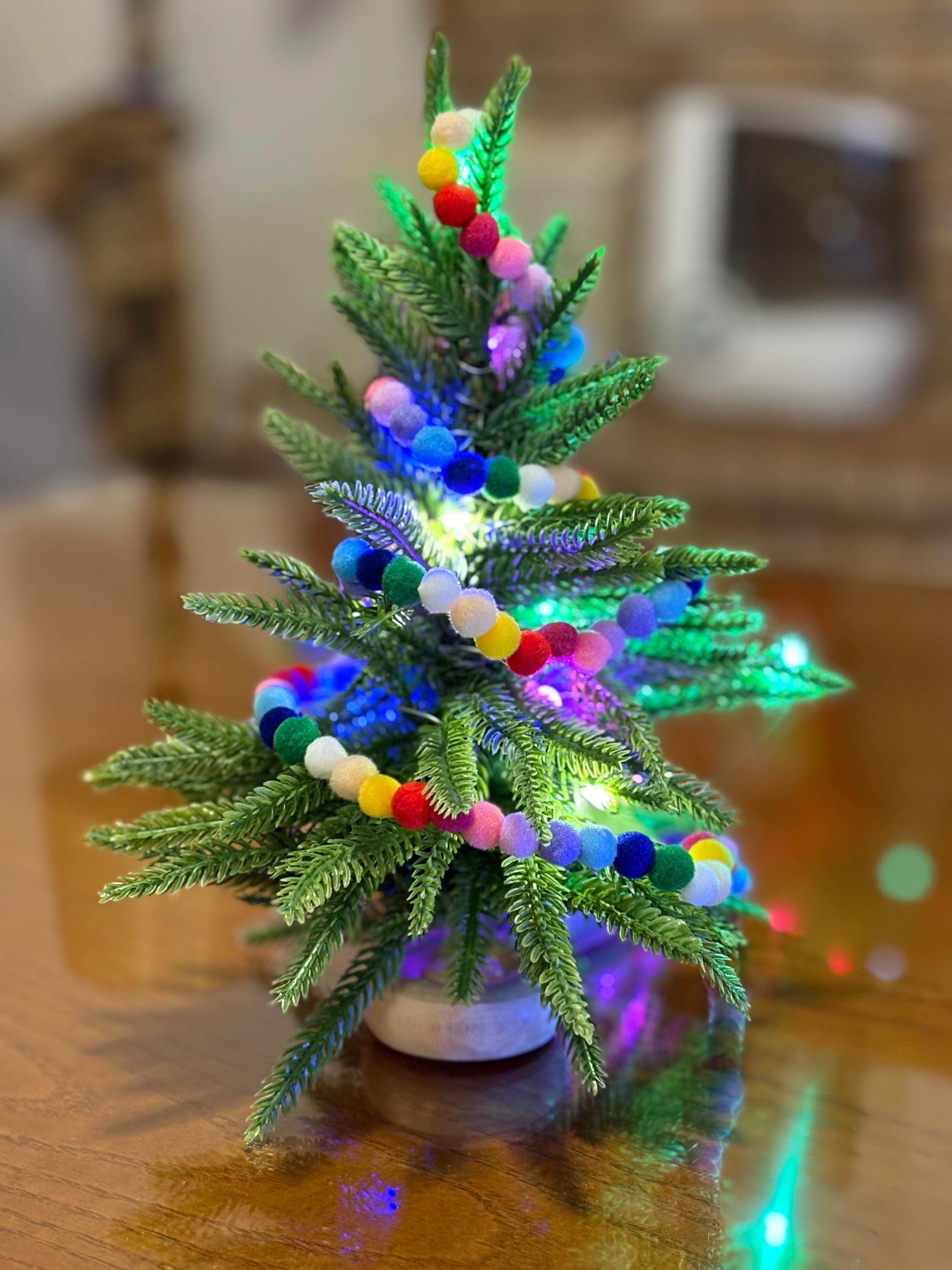 Dollhouse Christmas Tree with Faux Norfolk Pine Branches and Fairy Lights - 1:12 Scale