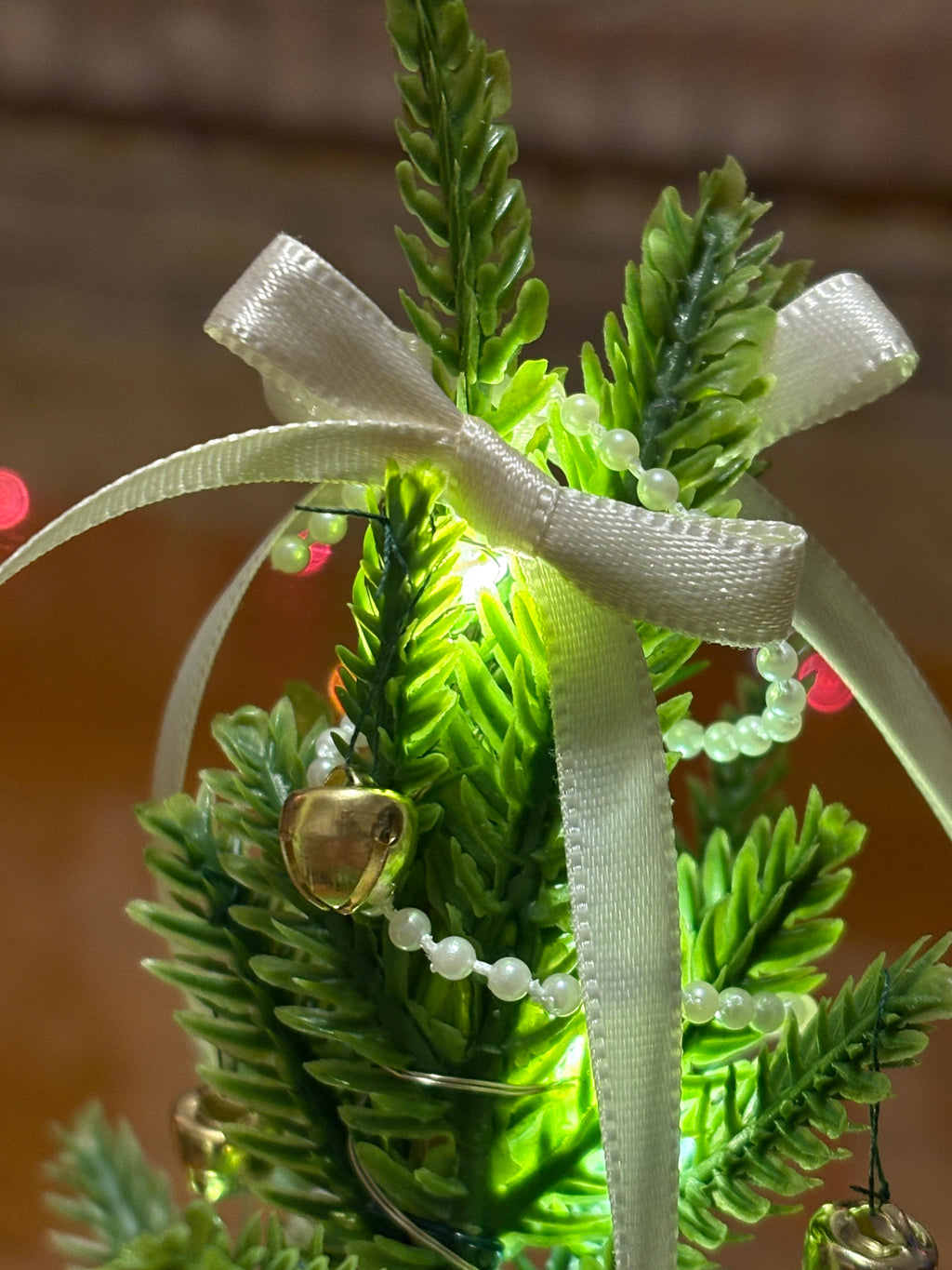 Dollhouse Christmas Tree with Faux Norfolk Pine Branches and Fairy Lights - 1:12 Scale